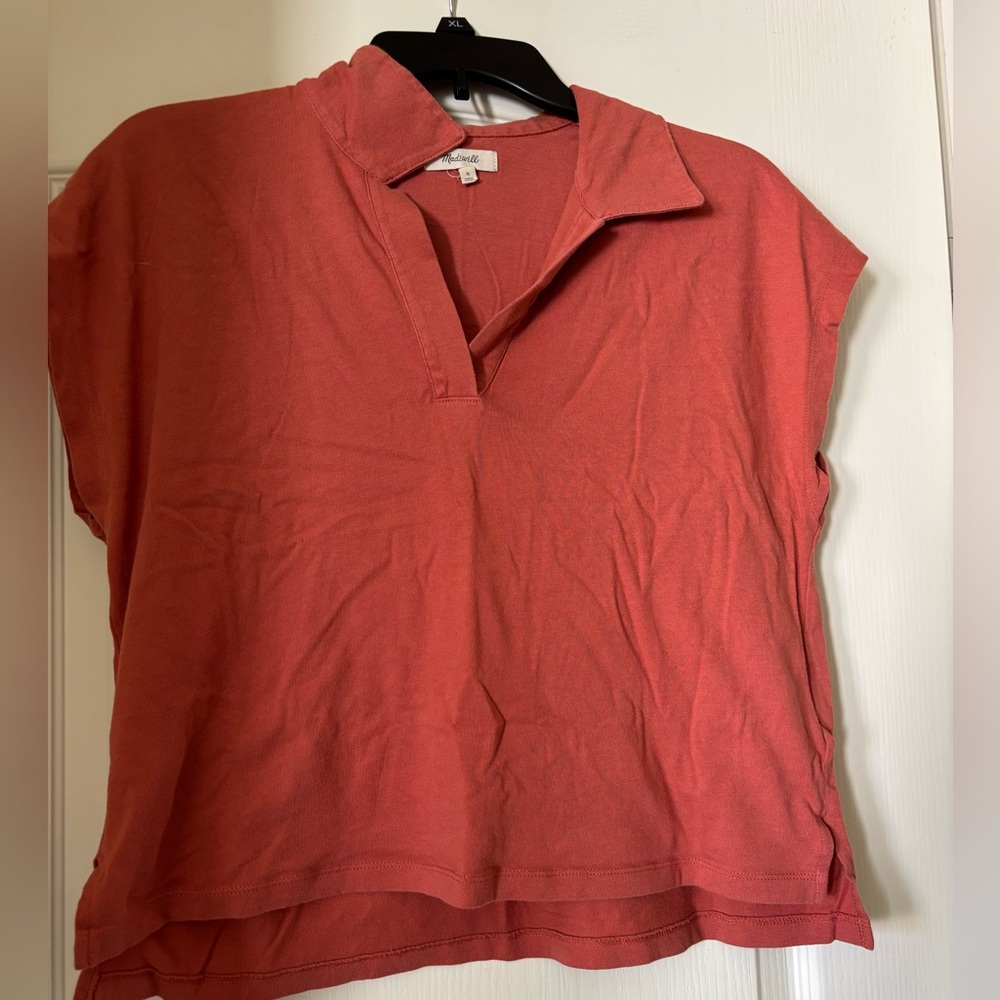Madewell Women Chiffon Blouse V Neck Short Sleeve Top Shirt
